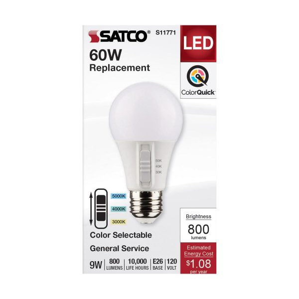 A19 LED Bulb, 9 Watts, 800 Lumens, Selectable 30K|40K|50K, 60W Equal, E26 Medium Base Online Sale