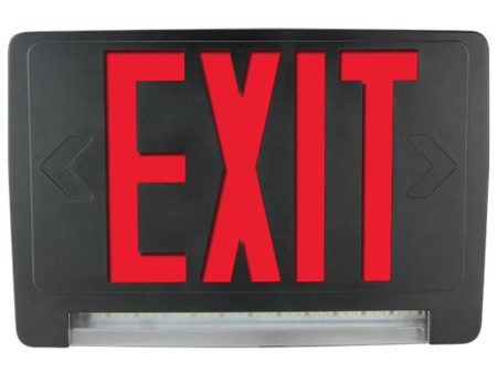 LED Combo Exit Sign, Double Face with Red Letters, Black Finish, Battery Backup Included For Discount