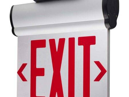 Edge-Lit LED Exit Sign, Dual face with Red Letters, Silver Finish, Mirror Panel, Battery Included, Top Back End Mount Discount