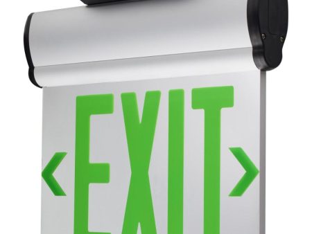 Edge-Lit LED Exit Sign, Dual face with Green Letters, Silver Finish, Battery Included, Top Back End Mount Hot on Sale