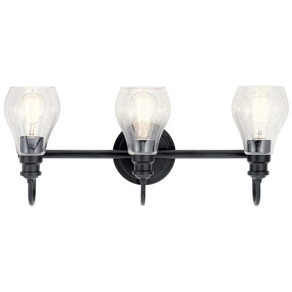 Greenbrier 24 In 3-Lights Bathroom Vanity Light With Clear Seeded Glass, Black Finish Sale