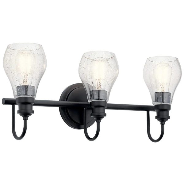 Greenbrier 24 In 3-Lights Bathroom Vanity Light With Clear Seeded Glass, Black Finish Sale