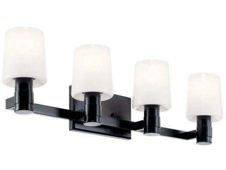 Adani 30 In 4-Lights Bathroom Vanity Light With Opal Glass, Black Finish For Sale