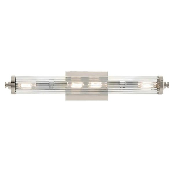 Azores 25 In 4-Lights Bathroom Vanity Light With Clear Fluted Glass, Silver Finish on Sale