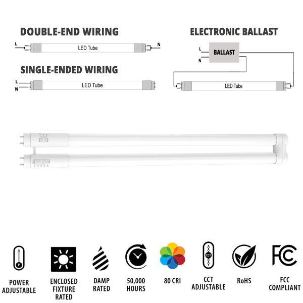 T8 U Bend LED Bulb U1, 12W|13W|15W, 2200lm, 3000K to 6000K, Type A+B, Single|Dual End on Sale