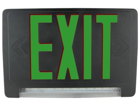 LED Combo Exit Sign, Double Face with Green Letters, Black Finish, Battery Backup Included Online Hot Sale