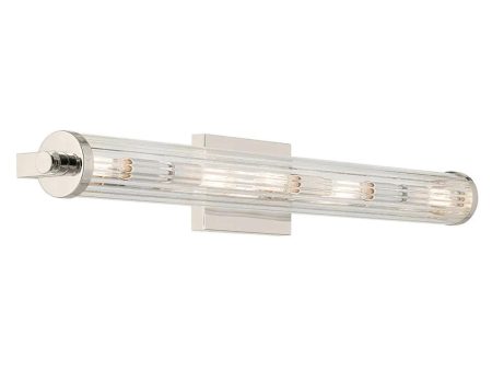 Azores 32 In 5-Lights Bathroom Vanity Light With Clear Fluted Glass, Silver Finish Hot on Sale