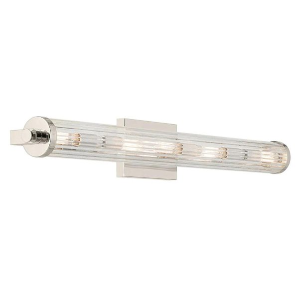 Azores 32 In 5-Lights Bathroom Vanity Light With Clear Fluted Glass, Silver Finish Hot on Sale