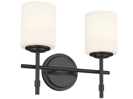 Ali 14 In 2-Lights Bathroom Vanity Light With Satin Etched Cased Opal, Black Finish Supply