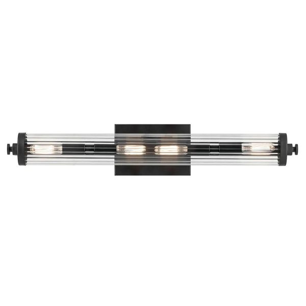 Azores 25 In 4-Lights Bathroom Vanity Light With Clear Fluted Glass, Black Finish Discount