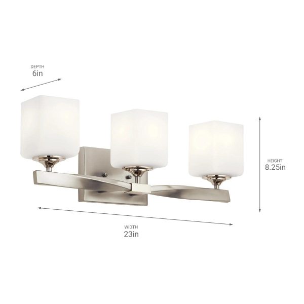 Marette 23 In 3-Lights Bathroom Vanity Light With Satin Etched Cased Opal Glass, Brushed Nickel Finish For Discount