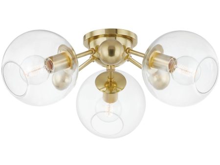 Abbott 25 in. 3 Lights Semi flush Mount Light Brass finish Online Sale