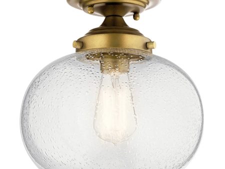 Avery 11  1-Light Semi-Flush Mount Light with Clear Seeded Glass, Natural Brass Finish Online Sale