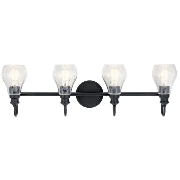 Greenbrier 34 In 4-Lights Bathroom Vanity Light With Clear Seeded Glass, Black Finish Discount