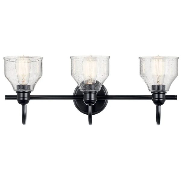 Avery 24 In 3-Lights Bathroom Vanity Light With Clear Fluted Glass, Black Finish Cheap