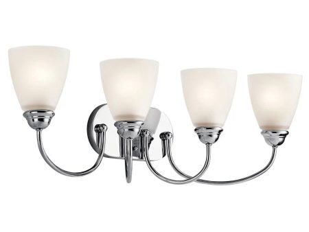 Jolie 28 In 4-Lights LED Bathroom Vanity Light With Satin Etched Cased Opal Glass, Chrome Finish Supply