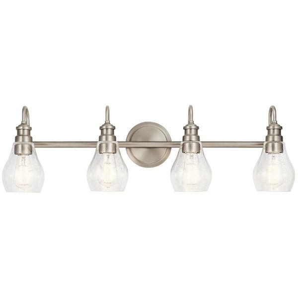 Greenbrier 34 In 4-Lights Bathroom Vanity Light With Clear Seeded Glass, Brushed Nickel Finish For Sale