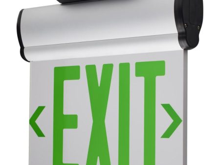 Edge-Lit LED Exit Sign, Single face with Green Letters, Silver Finish, Battery Included, Top Back End Mount Sale