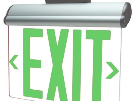 Edge-Lit LED Exit Sign, Single Face Clear with Green Letters, Surface or Recessed Mount, Black Finish, Battery Backup Included Online Sale