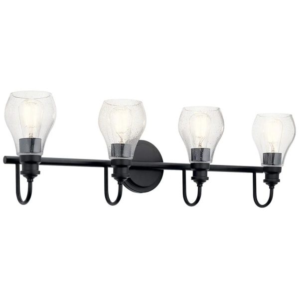 Greenbrier 34 In 4-Lights Bathroom Vanity Light With Clear Seeded Glass, Black Finish Discount