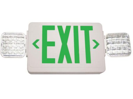 LED Combo Exit Sign, 2 Single Face with Green Letters, White Finish, Battery Backup Included Supply