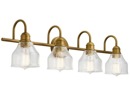 Avery 34 In 4-Lights Bathroom Vanity Light With Clear Fluted Glass, Gold Finish Online now