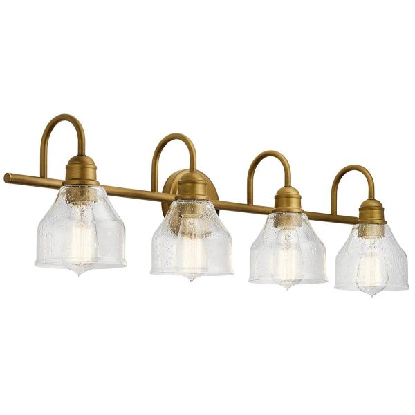 Avery 34 In 4-Lights Bathroom Vanity Light With Clear Fluted Glass, Gold Finish Online now