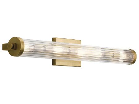 Azores 32 In 5-Lights Bathroom Vanity Light With Clear Fluted Glass, Gold Finish Hot on Sale