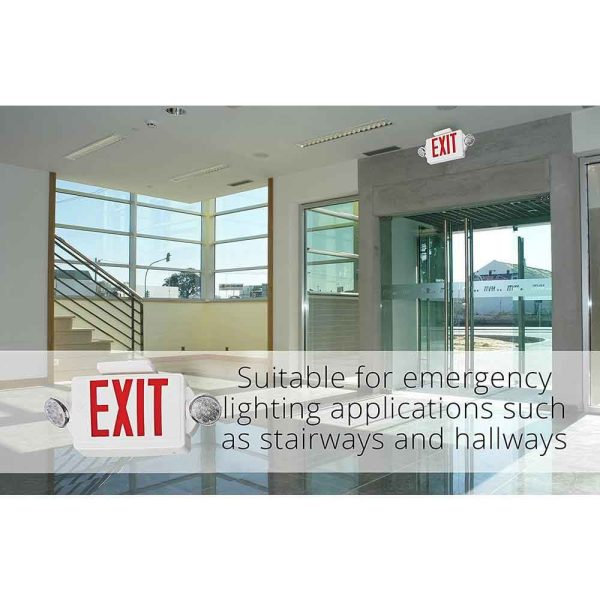 LED Combo Exit Sign, Universal Face with Red Letters, White Finish, Battery Backup Included For Cheap