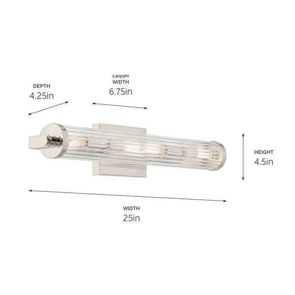 Azores 25 In 4-Lights Bathroom Vanity Light With Clear Fluted Glass, Silver Finish on Sale