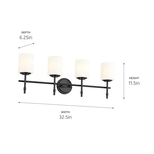 Ali 33 In 4-Lights Bathroom Vanity Light With Satin Etched Cased Opal, Black Finish Online