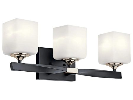 Marette 23 In 3-Lights Bathroom Vanity Light With Satin Etched Cased Opal Glass, Black Finish For Discount