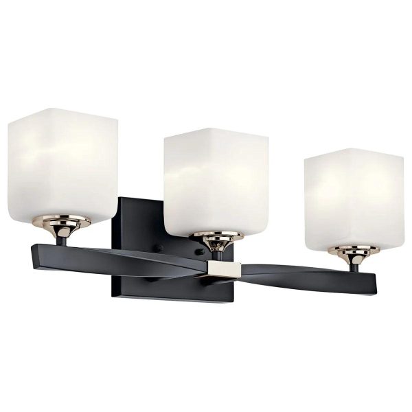 Marette 23 In 3-Lights Bathroom Vanity Light With Satin Etched Cased Opal Glass, Black Finish For Discount