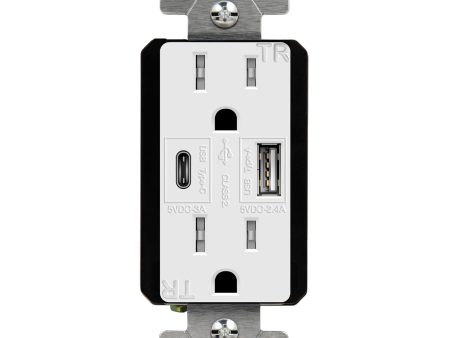 15 Amp Tamper-Resistant Duplex Receptacle with 5.8A USB-A C Outlet, White on Sale