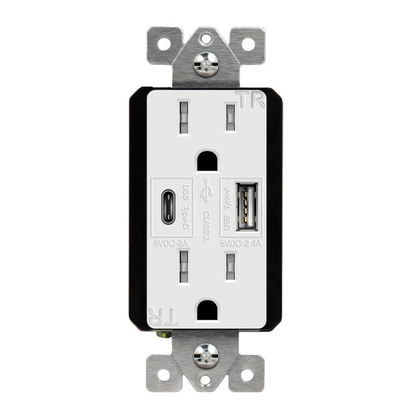 15 Amp Tamper-Resistant Duplex Receptacle with 5.8A USB-A C Outlet, White on Sale