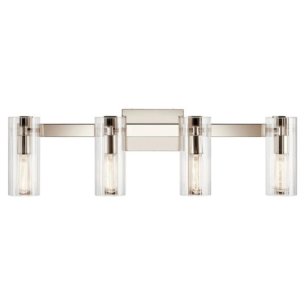 Jemsa 32 In 3-Lights Bathroom Vanity Light With Clear Fluted Glass, Polished Nickel Finish Sale