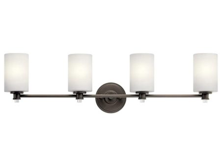 Joelson 34 In 4-Lights LED Bathroom Vanity Light With Satin Etched Cased Opal Glass, Bronze Finish Fashion