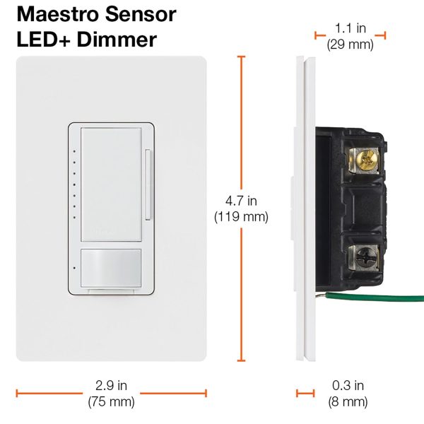 Maestro PIR 180° Motion Sensor Wall Switch with LED+ Dimmer, 150W, 120V, Light Almond For Discount