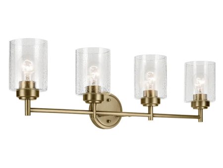 Winslow 30 In 4-Lights Bathroom Vanity Light With Clear Seeded Glass, Gold Finish Sale