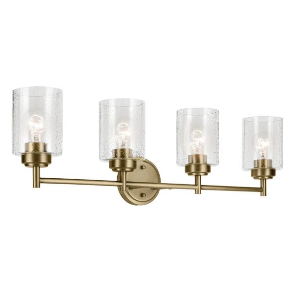 Winslow 30 In 4-Lights Bathroom Vanity Light With Clear Seeded Glass, Gold Finish Sale