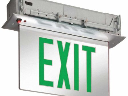 Edge-Lit LED Exit Sign, Single face with Green Letters, Mirror Panel Finish, Battery Backup Included For Discount