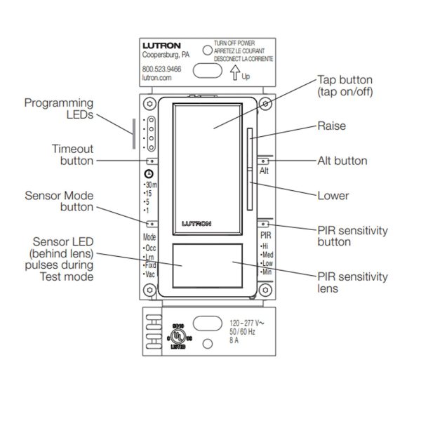 Maestro PIR 180° 0-10V Occupancy|Vacancy Dimmer Sensor, Single-pole or multi-location, 8A, 120-277V, Black Online Sale