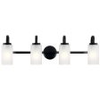 Kennewick 33 In 4-Lights Bathroom Vanity Light With Clear Satin Etched Glass, Black Finish Supply