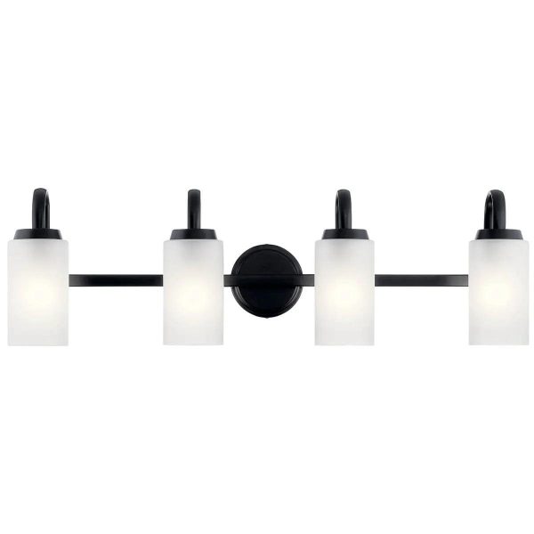 Kennewick 33 In 4-Lights Bathroom Vanity Light With Clear Satin Etched Glass, Black Finish Supply