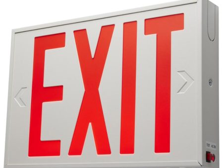 LED Exit Sign, Dual face with Red Letters, White Finish, Battery Backup Included Cheap