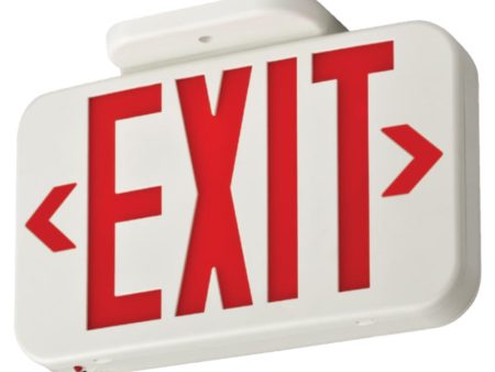 LED Exit Sign, Universal Face with Red Green Letters, White Finish, Battery Backup Included For Discount