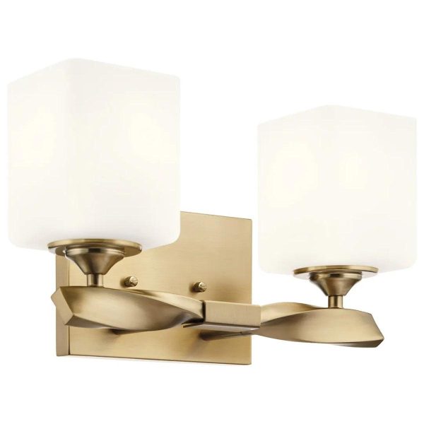 Marette 13 In 2-Lights Bathroom Vanity Light With Satin Etched Cased Opal Glass, Bronze Finish For Discount