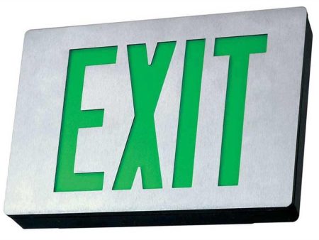 LED Exit Sign, Double Face with Green Letters, Black Finish, Battery Backup Included For Sale