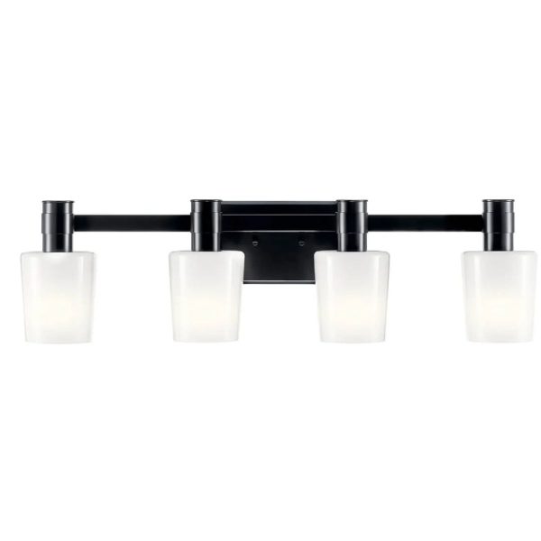 Adani 30 In 4-Lights Bathroom Vanity Light With Opal Glass, Black Finish For Sale