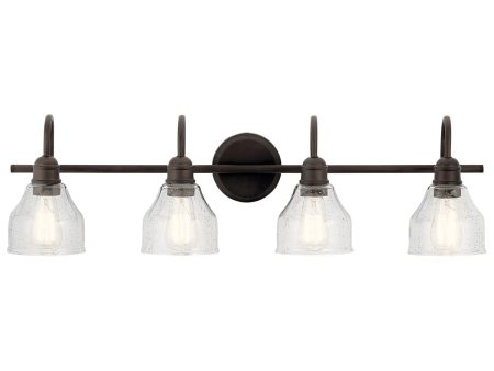 Avery 34 In 4-Lights Bathroom Vanity Light With Clear Fluted Glass, Bronze Finish Online now